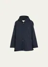 Faz Ruby Hooded Top Coat With Drawcord Waist In Navy