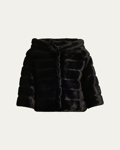 Faz Short Striped Faux-fur Swing Jacket In Black