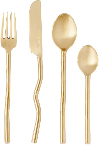Fazeek Gold Wave Four-piece Flatware Set In Brass