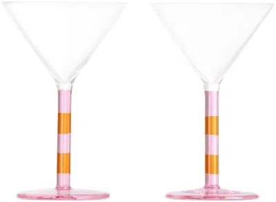 Fazeek Pink & Orange Striped Martini Glasses Set In Pink/amber