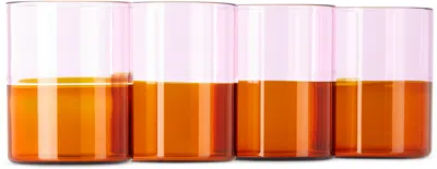 Fazeek Pink & Orange Two Tone Glasses Set, 4 Pcs In Pink/amber