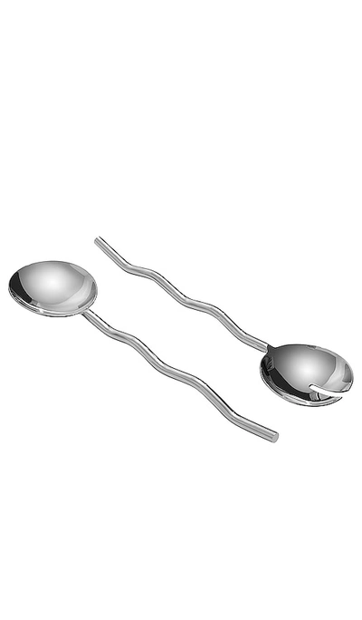 Fazeek Wave Salad Servers Set Of 2 In Silver