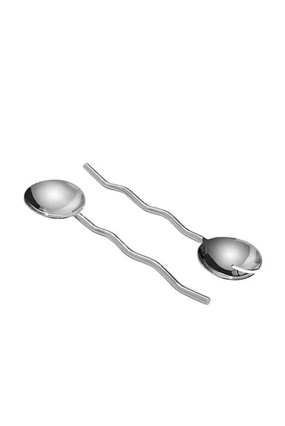 Fazeek Wave Salad Servers Set Of 2 In Silver