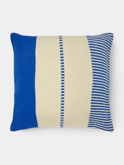 Fábrica Alentejana De Lanifícios Handwoven Wool Cushion  Abask Luxury Gift In Blue