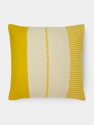 Fábrica Alentejana De Lanifícios Handwoven Wool Cushion  Abask Luxury Gift In Yellow