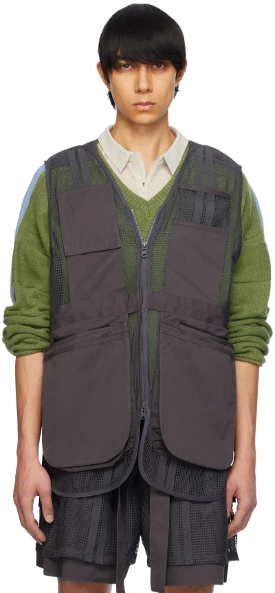 F/ce Gray Paneled Vest In Charcoal