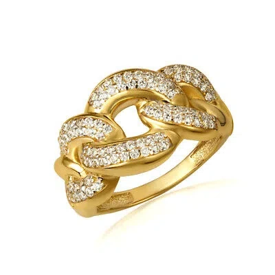 Pre-owned Fdj 14k Yellow Gold Bold Cz Studded Cuban Chain Link Band Ring In White