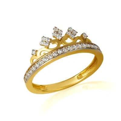 Pre-owned Fdj 14k Yellow Gold Cz Crown Tiara Filigree Band Ring