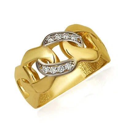 Pre-owned Fdj 14k Yellow Gold Cz Cuban Chain Link Statement Ring In White