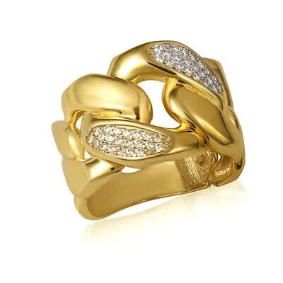 Pre-owned Fdj 14k Yellow Gold Pave Set Cz Cuban Chain Link Band Ring 14.6 Mm In White