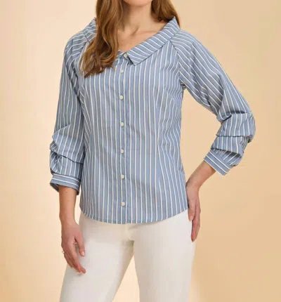 Fdj 3/4 Sleeve Boatneck Shirt In Ether Stripes In Blue