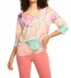 Fdj 3/4 Sleeve Drop Shoulder Top In Pink Tablea In Multi