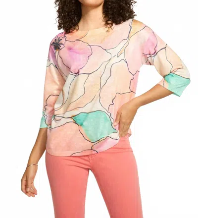 Fdj 3/4 Sleeve Drop Shoulder Top In Pink Tablea In Multi