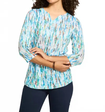 Fdj 3/4 Sleeve Notch Neck Top In Stained Glass In Blue