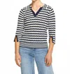 Fdj 3/4 Sleeve Polo Sweater In Navy/white