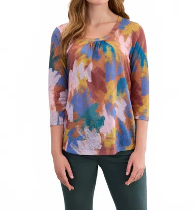 Fdj 3/4 Sleeve Scoop-neck Top In Abstract Paintstroke In Multi