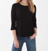 Fdj 3/4 Sleeve Scoop Neck Top In Black In Black