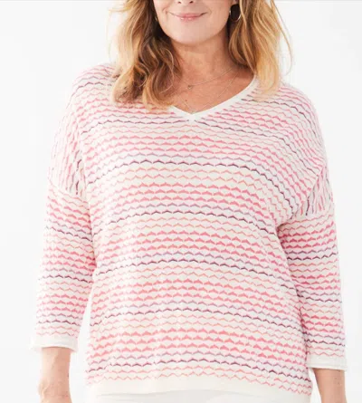 Fdj 3/4 Sleeve V-neck Sweater In White Multi
