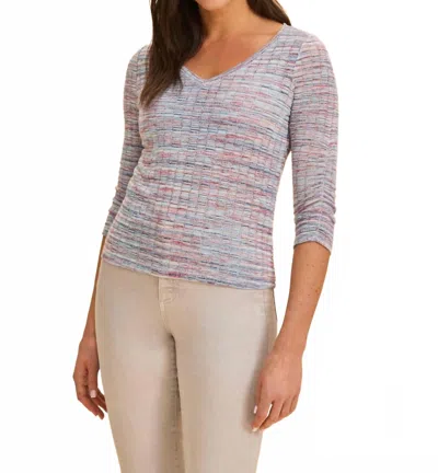 Fdj 3/4 Sleeve V-neck Top In Indigo Spacedye In Multi