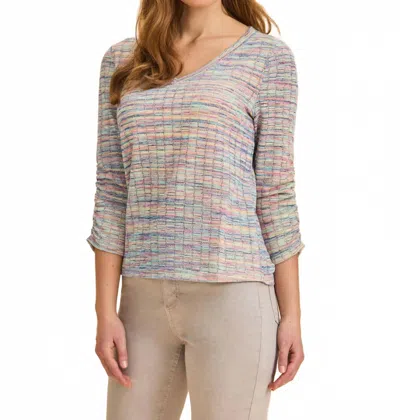 Fdj 3/4 Sleeve V-neck Top In Rainbow Space In Grey