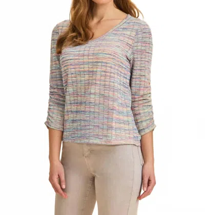 Fdj 3/4 Sleeve V-neck Top In Rainbow Spacedye In Gray