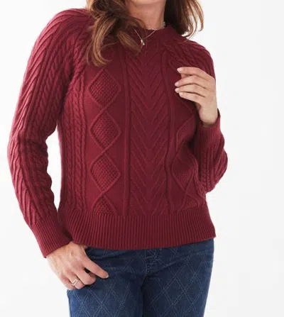 FDJ A LINE CABLE KNIT RAGLAN SWEATER IN CABERNET