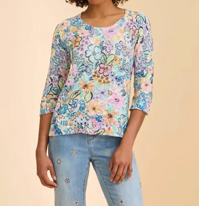 Fdj Ambush Floral Scoop Print Sweater In Blue In Multi