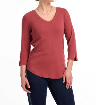 Fdj Baby Rib V-neck 3/4 Sleeve Top In Rust Red In Multi