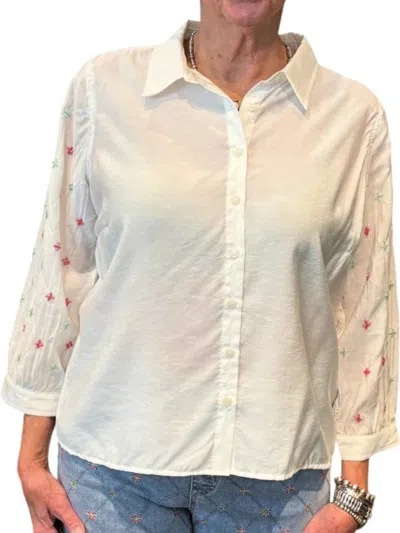 Fdj Beaded Embellished Sleeve Shirt In White In Gold