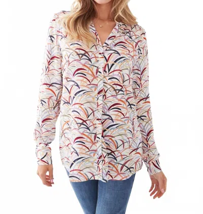 Fdj Casey Roll Up Sleeve Shirt With Smocking Detail In Colorful Grasses In Multi