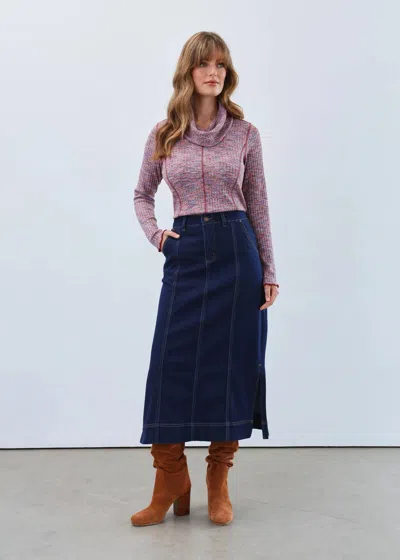 Fdj Cherie Column Midi Skirt In Rinse Wash In Blue
