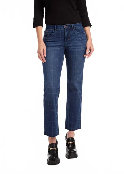 Fdj Christina Plaid Straight Leg Jeans In Medium Wash In Blue