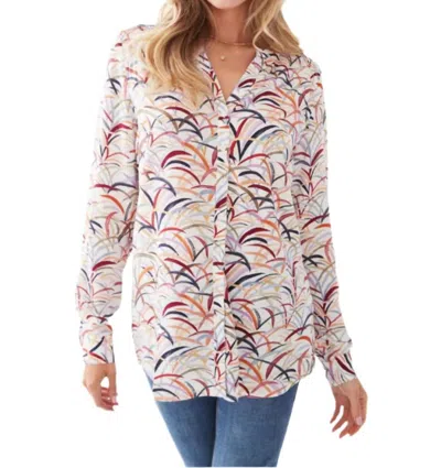 Fdj Casey Roll Up Sleeve Shirt With Smocking Detail In Colorful Grasses In Multi