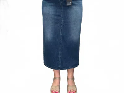 Fdj Column With Slits Midi Skirt In Dark Wash In Blue