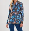 Fdj Cowl Neck Sweater Top In Magnolia Print In Multi