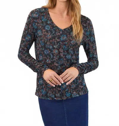 Fdj Crest Floral Long Sleeve Top In Black Crest In Blue
