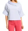 Fdj Crossover Neck Popover Top In Blue Stripe In Blue