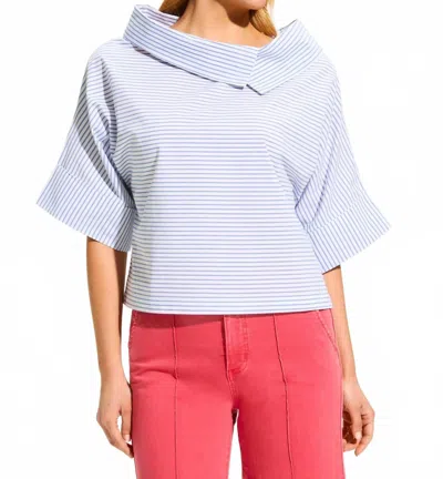 Fdj Crossover Neck Popover Top In Blue Stripe