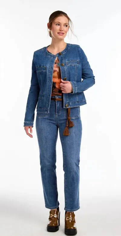 Fdj Denim Collarless Jean Jacket In Mid Wash In Blue