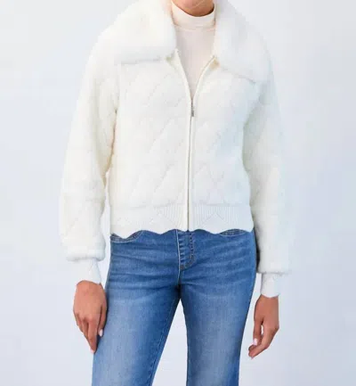 Fdj Diana Detachable Collar Sweater Bomber Jacket In Creme In White