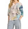 Fdj Drop Shoulder Notch Neck Top In Spring Collage In Multi