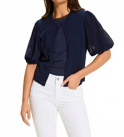 Fdj Eliana Elbow Sleeve Cardigan In Navy In Blue