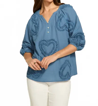 Fdj Embellished Cotton Top In Medium Wash In Blue