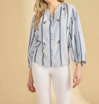 Fdj Embellished Shirt In Indigo Stripe In Blue