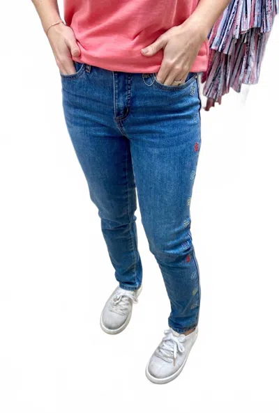 Fdj Embroidered Rose Jeans In Blue