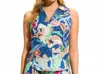 Fdj Eyelet Sleeveless Collared Shirt In Pop Camo In Multi
