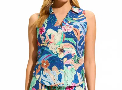 Fdj Eyelet Sleeveless Collared Shirt In Pop Camo In Multi