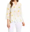 Fdj Eyelet V-neck Top In Lemon Print In White