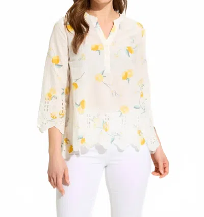 Fdj Eyelet Top In Lemon Print In White