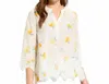 Fdj Eyelet V-neck Top In Lemon Print In White